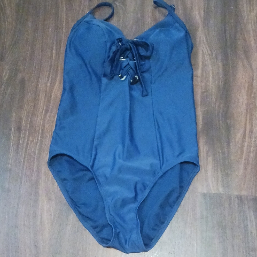 Time and Tru Deep Blue Lace-Up Swimsuit